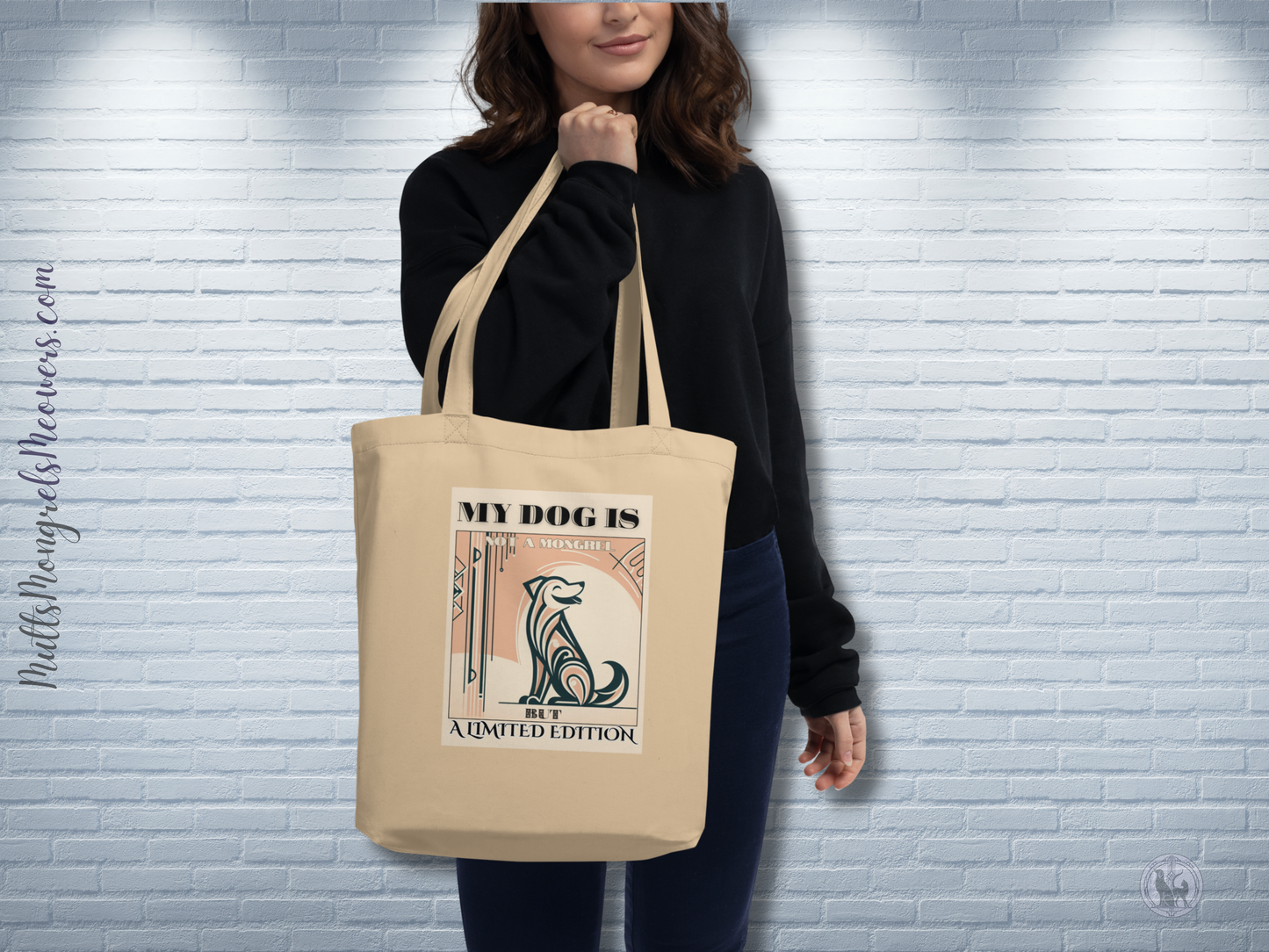 Organic Tote Bag Art Deco Mixed Breed Rescue Dog Gift Dogful Mongrel Pride Cotton Tote Bag Dog Lovers Mum Dad Quirky Design Limited Edition