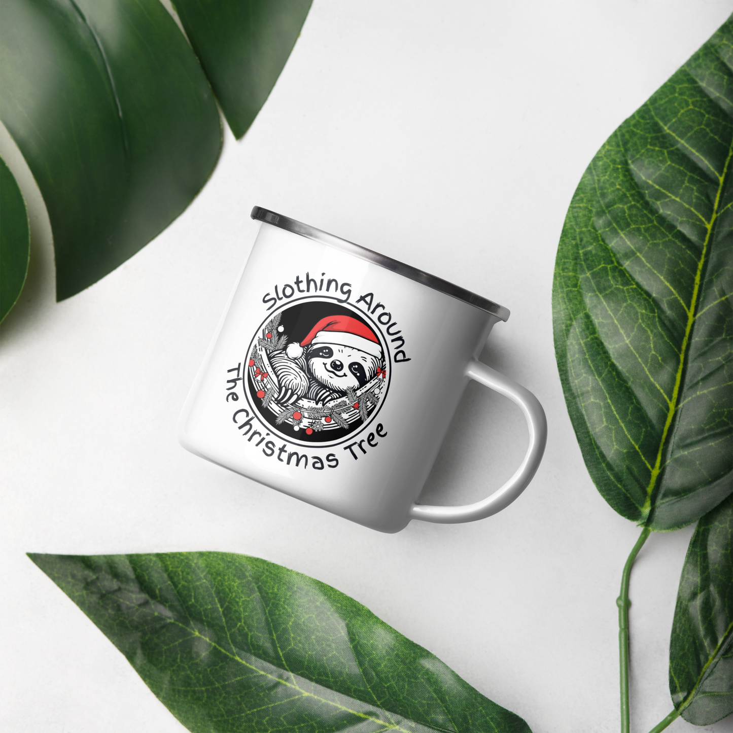 Funny Sloth Enamel Mug: Cozy Christmas Gift for Animal Lovers 12oz