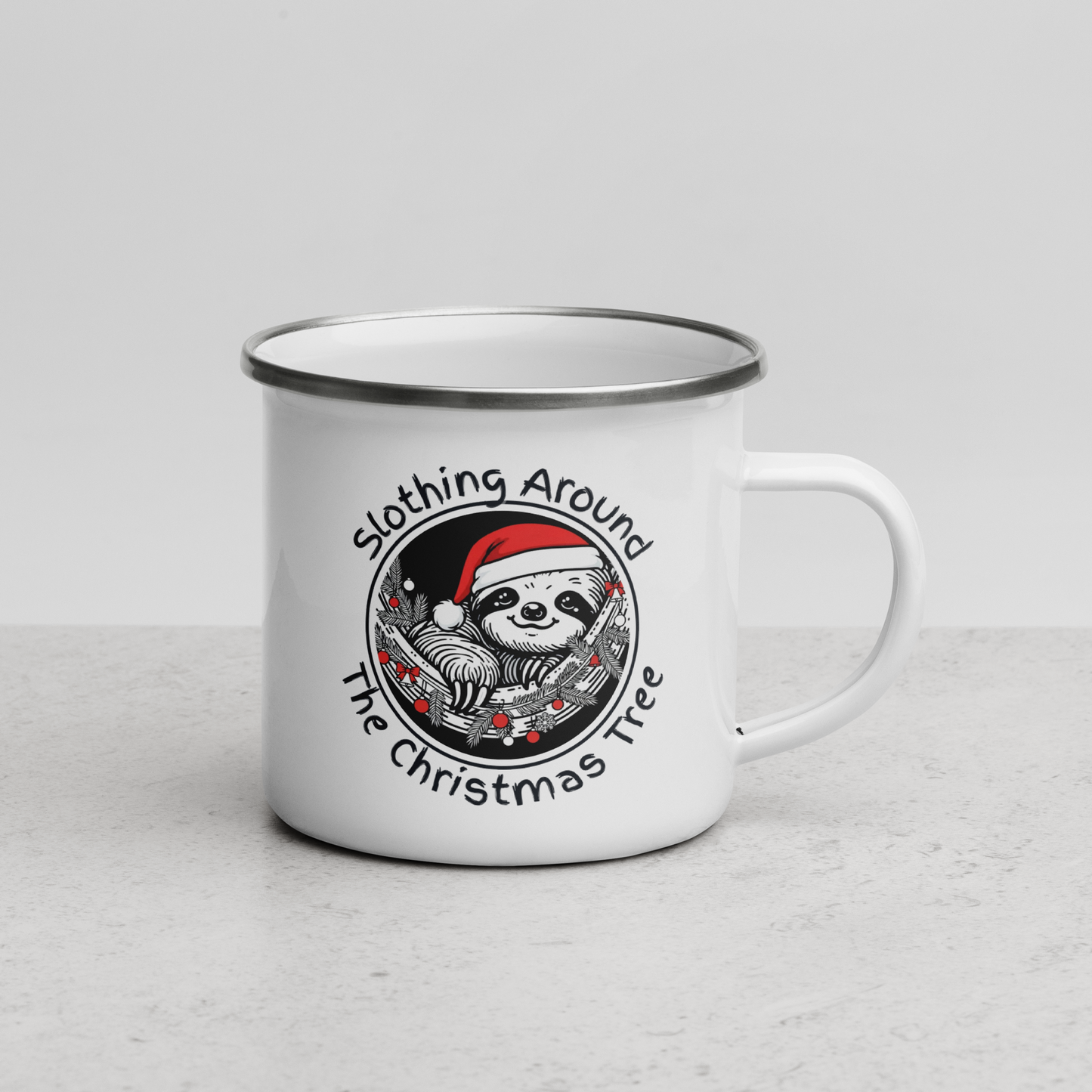 Funny Sloth Enamel Mug: Cozy Christmas Gift for Animal Lovers 12oz