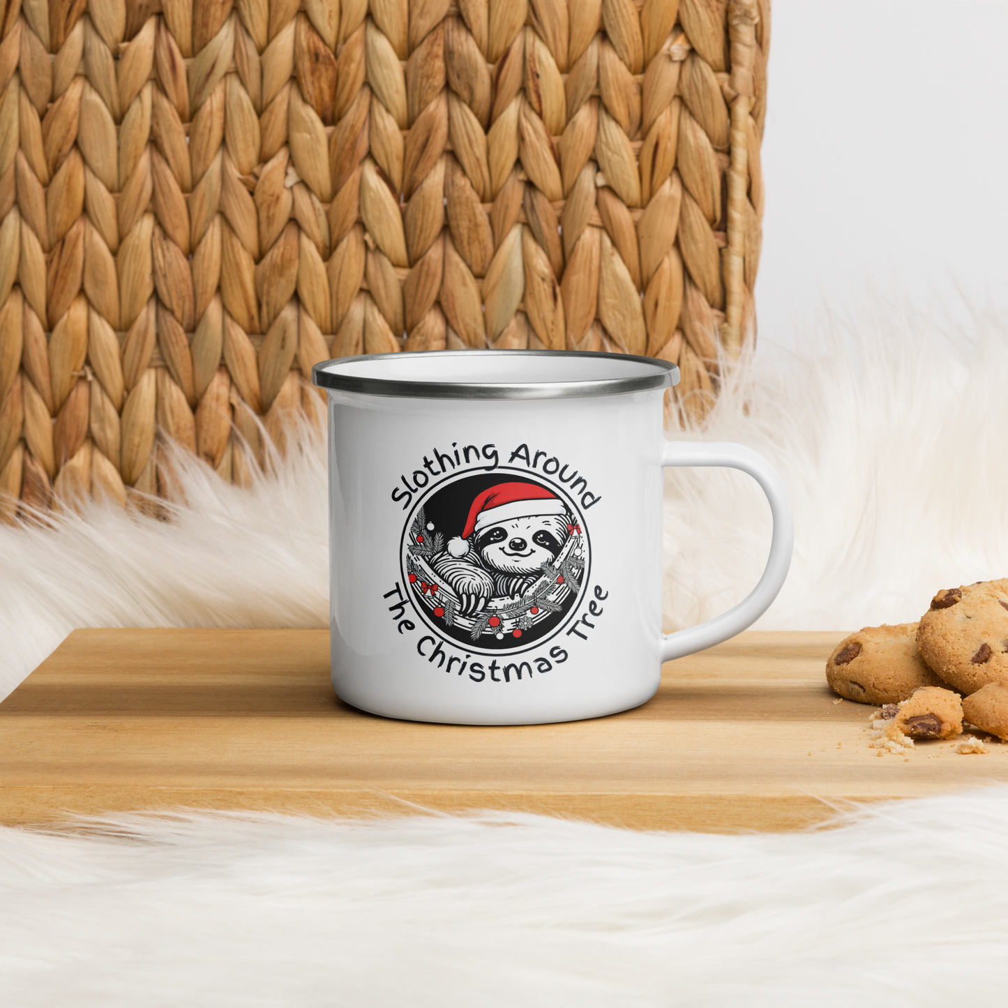 Funny Sloth Enamel Mug: Cozy Christmas Gift for Animal Lovers 12oz