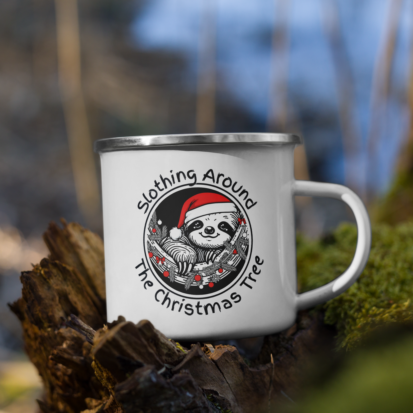 Funny Sloth Enamel Mug: Cozy Christmas Gift for Animal Lovers 12oz