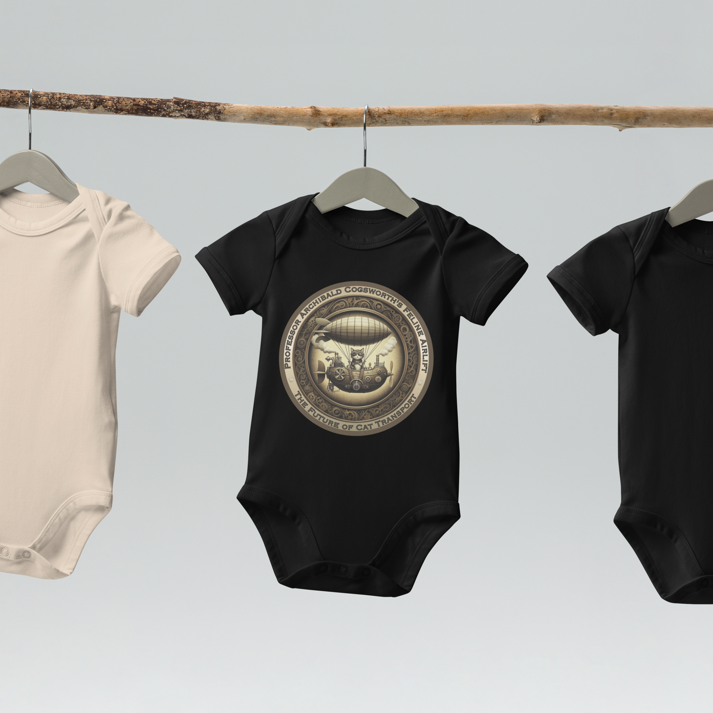 Organic Cotton Baby Bodysuit Steampunk Cat Victorian Baby Shower Gift Unique Feline Infant Outfit Quirky Pet Lover Babywear Rescue Cat