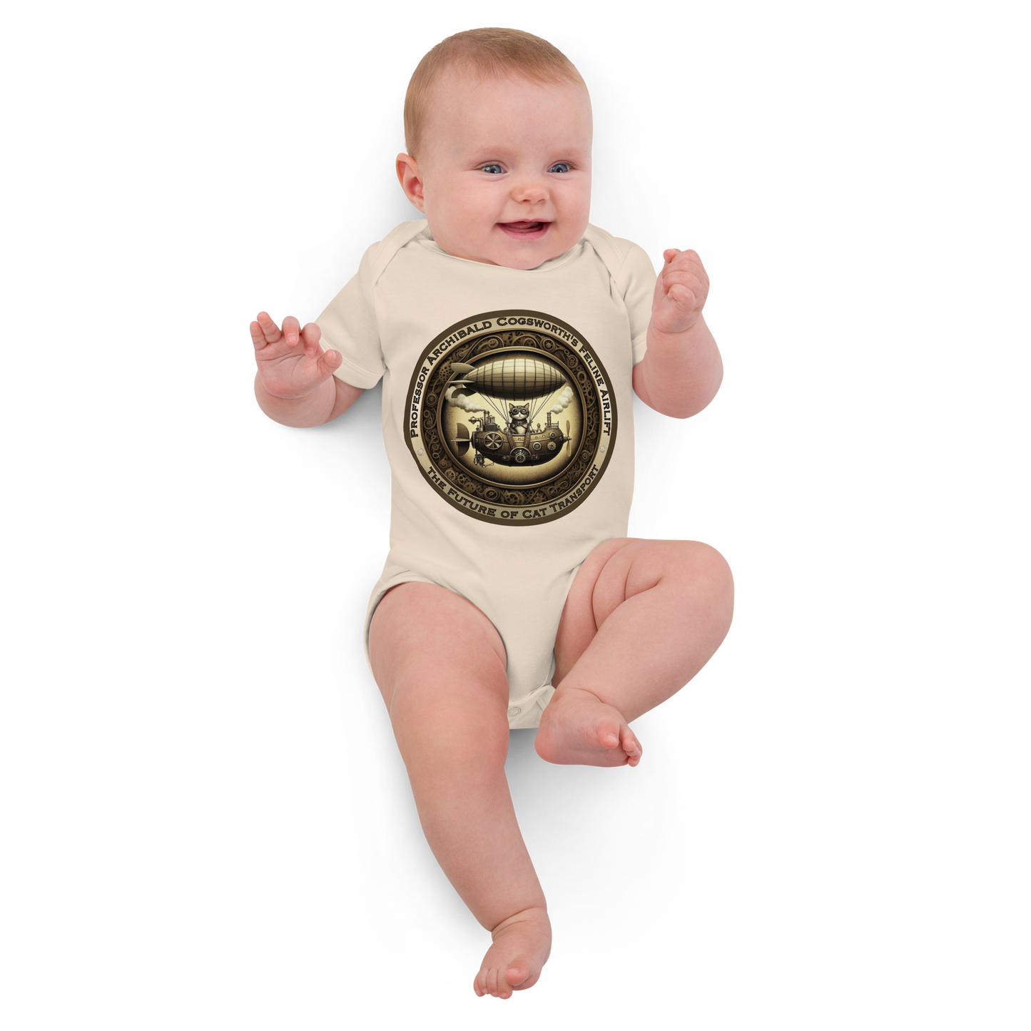 Organic Cotton Baby Bodysuit Steampunk Cat Victorian Baby Shower Gift Unique Feline Infant Outfit Quirky Pet Lover Babywear Rescue Cat