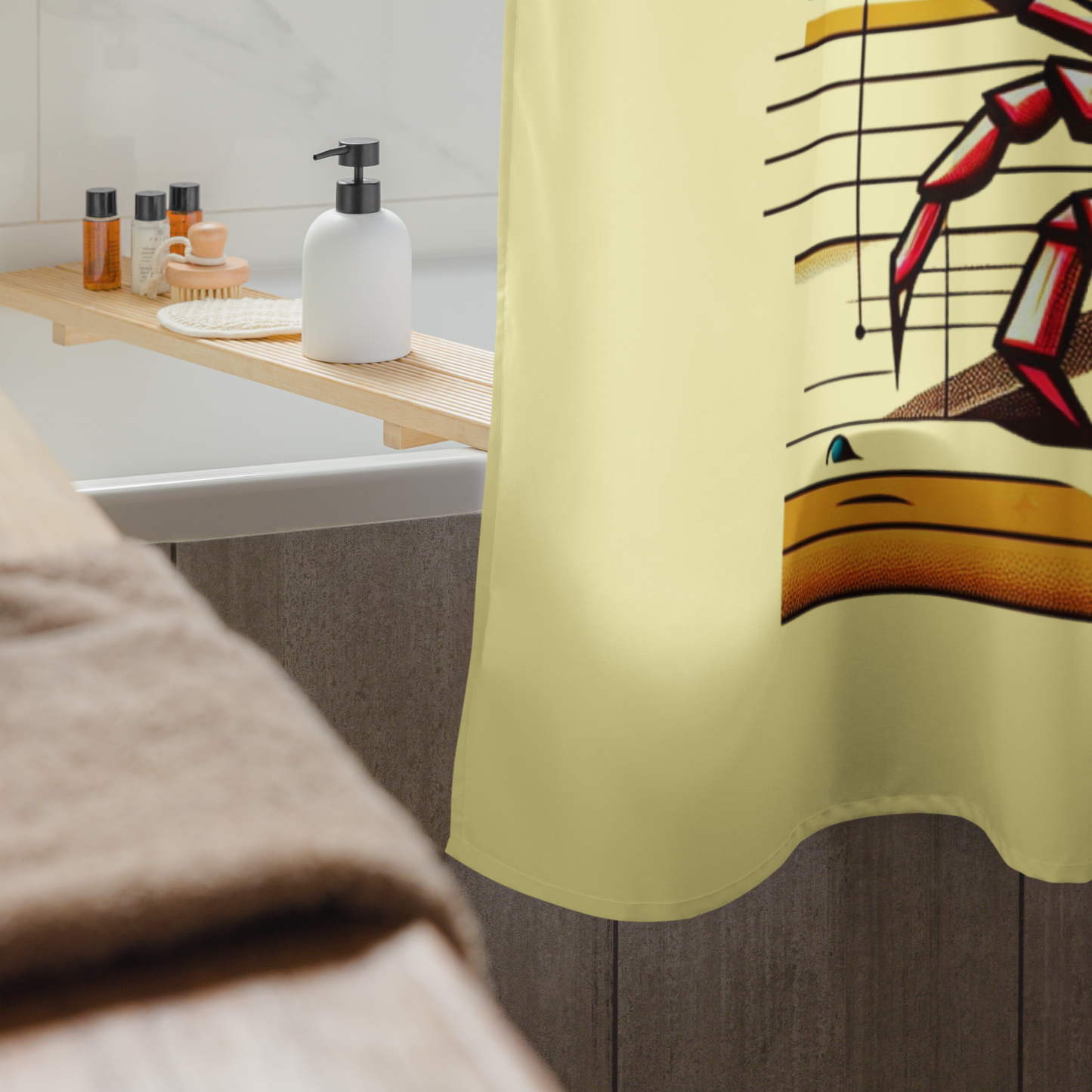 Shower Curtain Crabby Crab Cancer Zodiac Astrology Pop Art Design Crustacean Bathroom Gift Quirky Housewarming Coastal Vibe Summer Fun Star