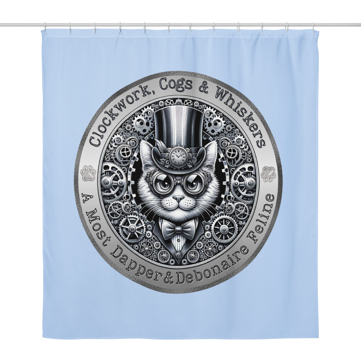 Shower Curtain Steampunk Cat Victorian Style Bathroom Gift Quirky Kitty Design Retro Feline Decor Housewarming Statement Piece Cat Mom Dad