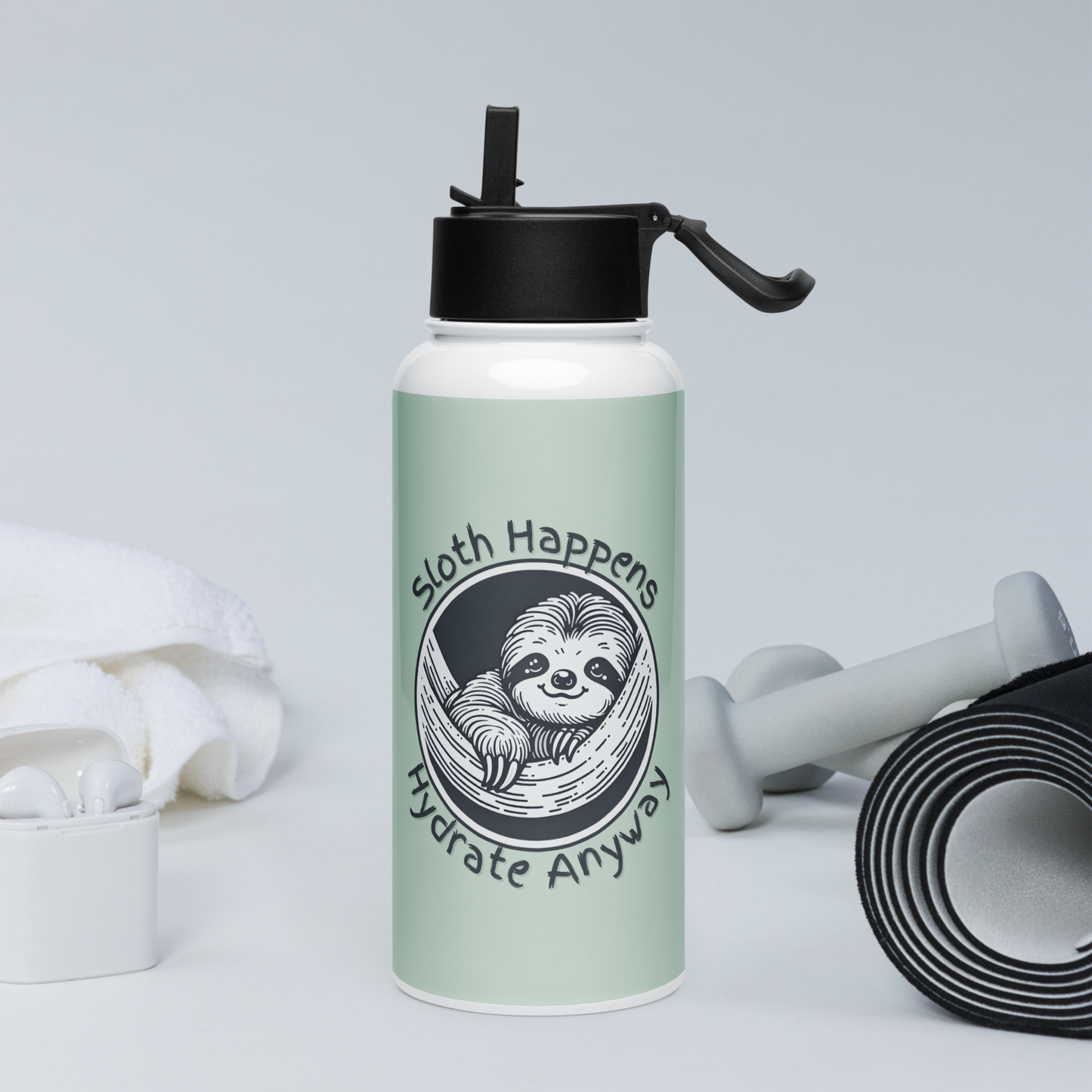 Funny Sloth Stainless Steel Water Bottle with a Straw Lid: Quirky Gift for Animal Lovers