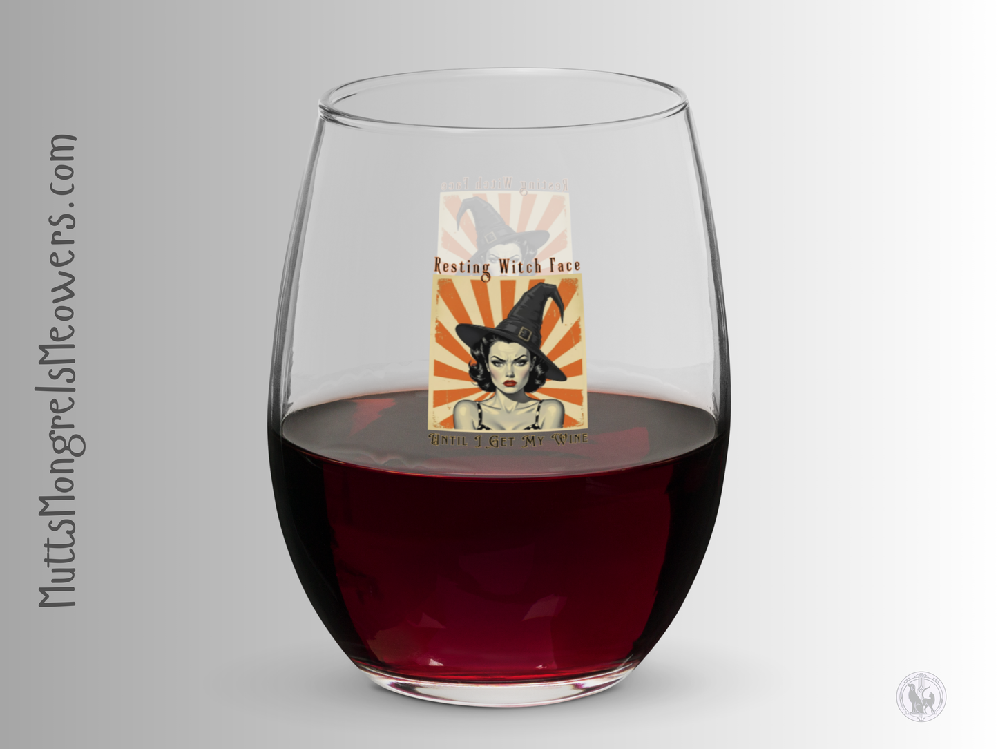 Retro Halloween Stemless Wine Glass