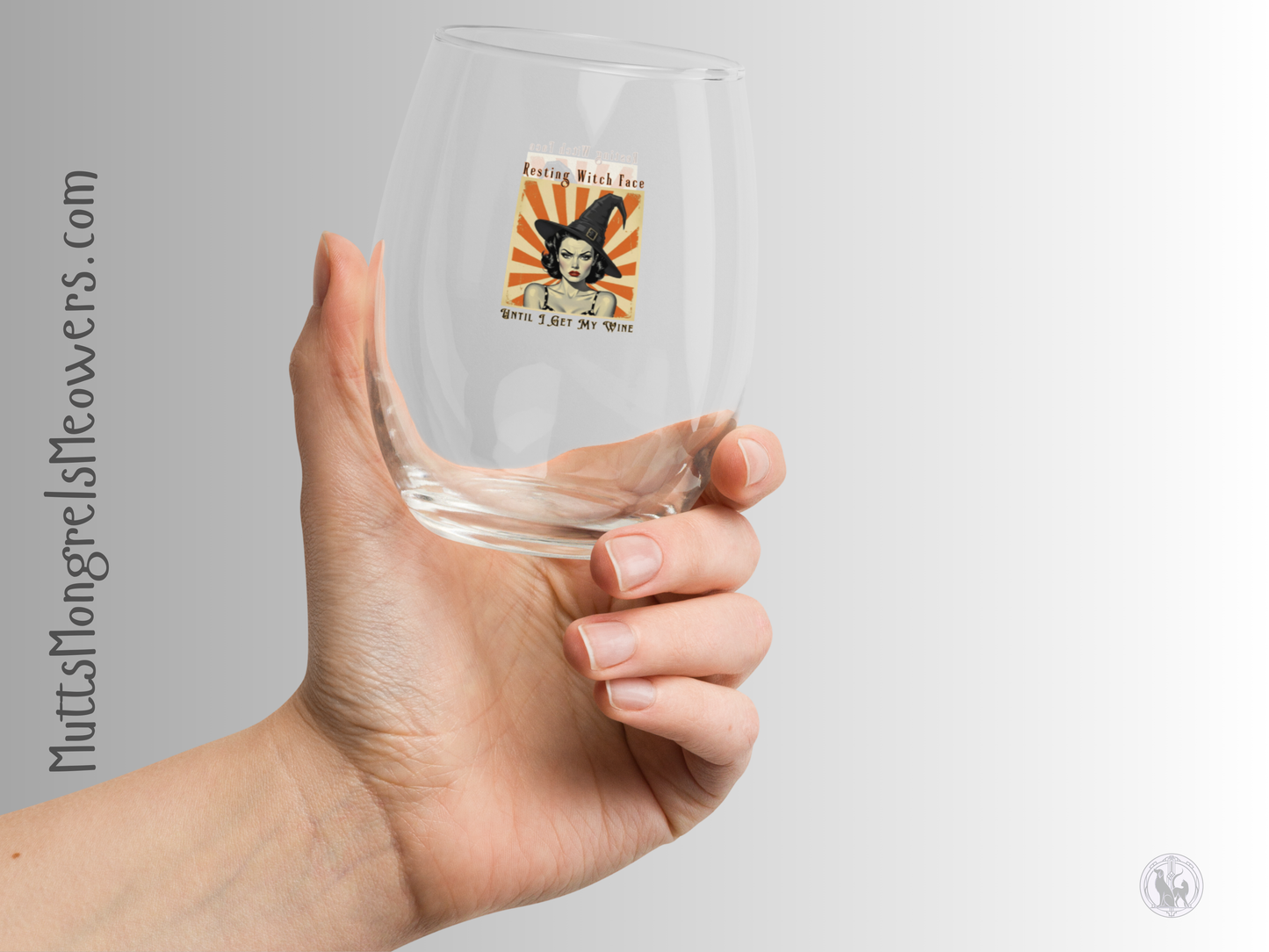 Retro Halloween Stemless Wine Glass