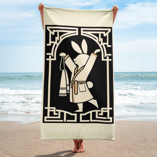 Beach Towel Art Deco Bunny Lovers Funny Bunniful Holiday Gift Rabbit Chill Relaxing Summer Beach Accessory Relaxation Décor for Bunny Parent