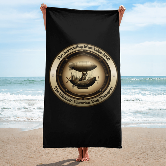 Beach Towel Dog Lovers Funny Steampunk Zeppelin Dogful Mutt Adoption Gift Retro Bath Towel Victorian Rescue Mixed Breed Dog