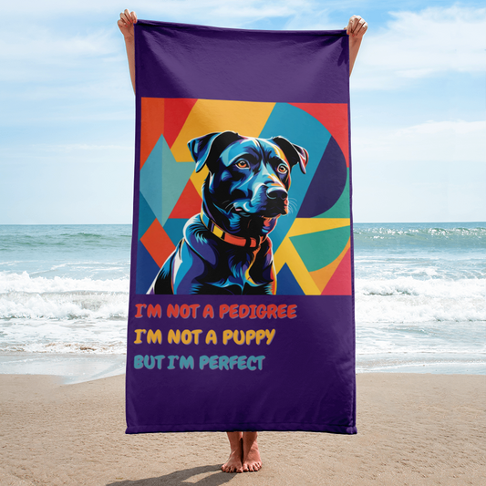 Beach Towel Dog Lovers Funny Dogful Holiday Vibeful Pop Art Mutt Adoption Giftful Retroeful Mixed Breed Rescue Dog Mature Canine Bath Towel