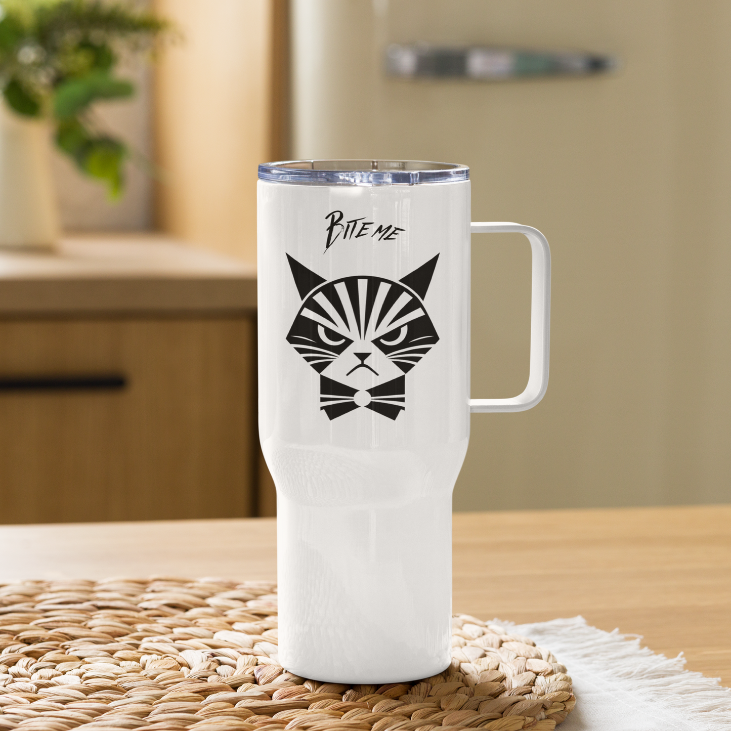 Tumbler Funny Bite Me Cat Art Deco Sarcastic Sassy Cat Parent Coffee Travel Mug Gift Whimsical Feline Catful Kitty Humor Pet Lover Drinkware
