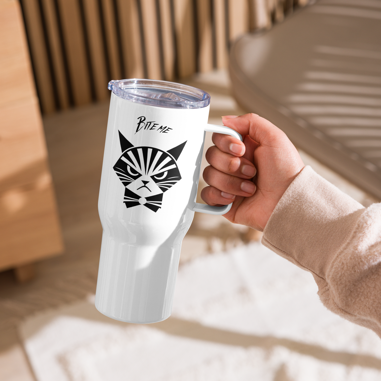 Tumbler Funny Bite Me Cat Art Deco Sarcastic Sassy Cat Parent Coffee Travel Mug Gift Whimsical Feline Catful Kitty Humor Pet Lover Drinkware