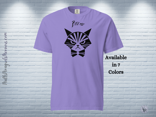 T-Shirt Funny Comfort Colors Art Deco Cat Theme Sarcastic Gift Unisex Fit Unique Whimsical Feline Catful Kitty Humor Graphic Bite Me Apparel