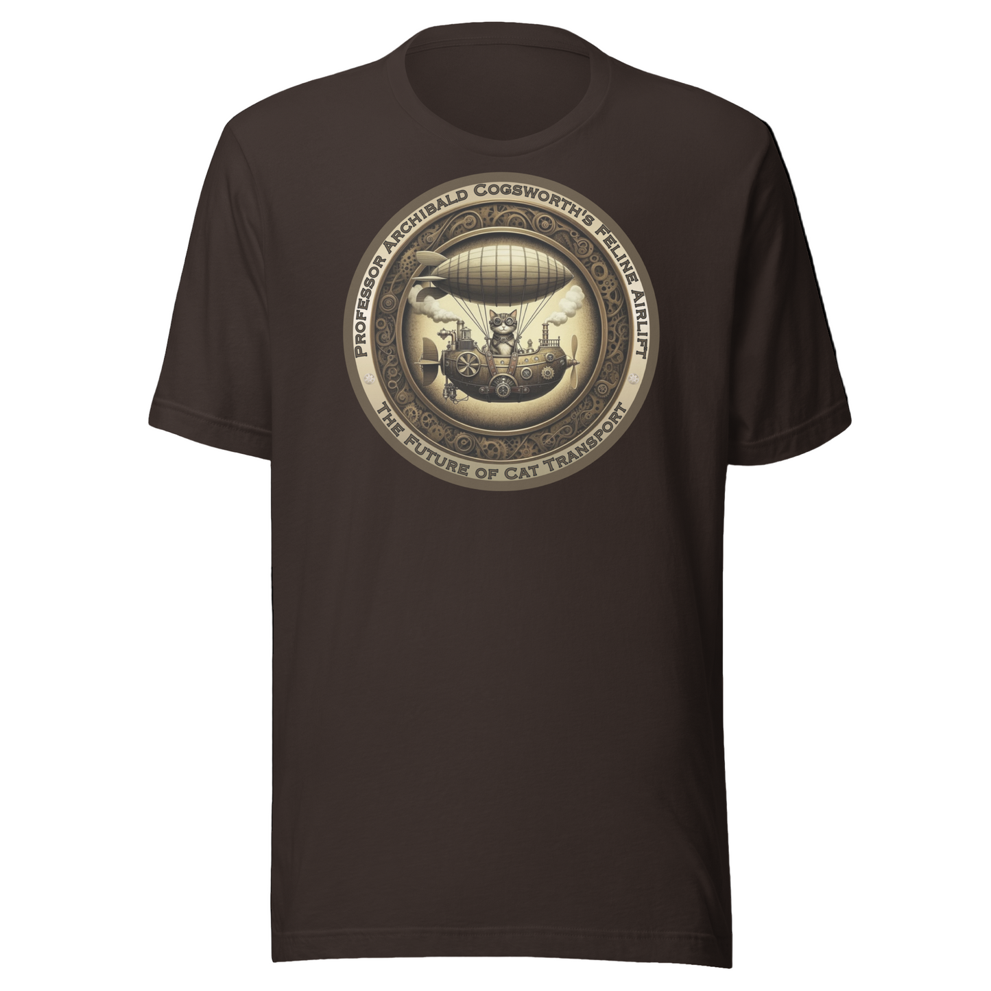 T-Shirt Steampunk Cat Theme Unisex Zeppelin Tee Funny Cat Lover Gift Airship Top Victorian Catful Shirt Kitty Graphic Fit Cat Mom Cat Dad