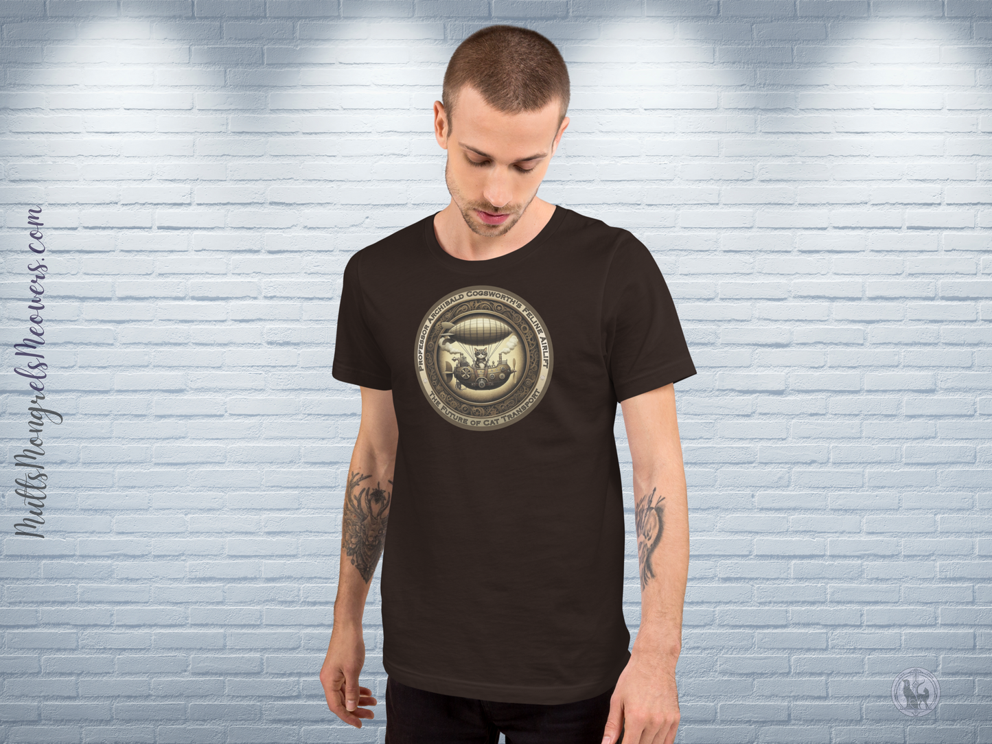 T-Shirt Steampunk Cat Theme Unisex Zeppelin Tee Funny Cat Lover Gift Airship Top Victorian Catful Shirt Kitty Graphic Fit Cat Mom Cat Dad