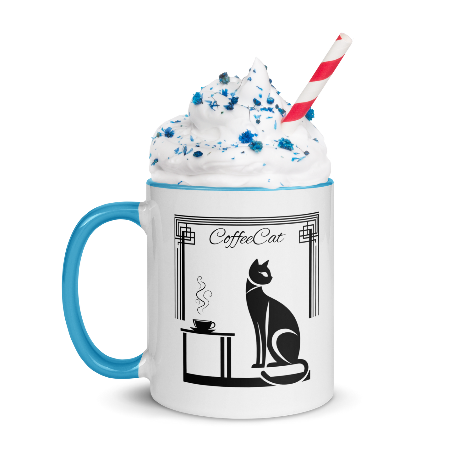 Mug with Color Inside Stylish Art Deco Coffee Cat Parent Gift Catful Unique Whimsical Feline Cup Kitty Graphic Retro Cat Lover Hot Drink