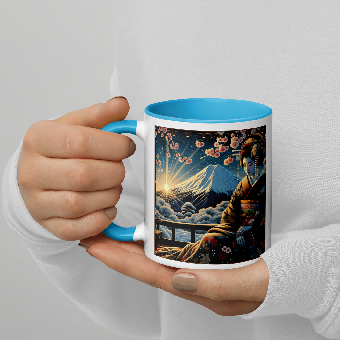 Geisha Mug with Color Inside: Japanes Cherryblossom Lady Gift