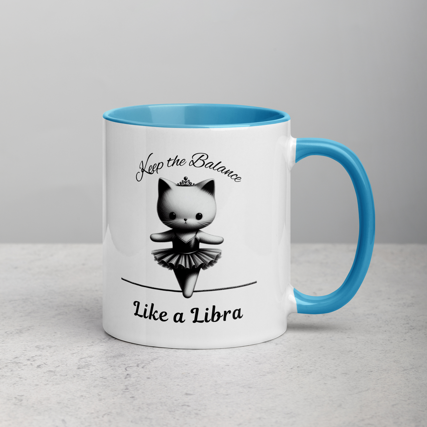 Funny Ballerina Cat Mug with Color Inside - Libra Astrology Gift for Cat Lovers