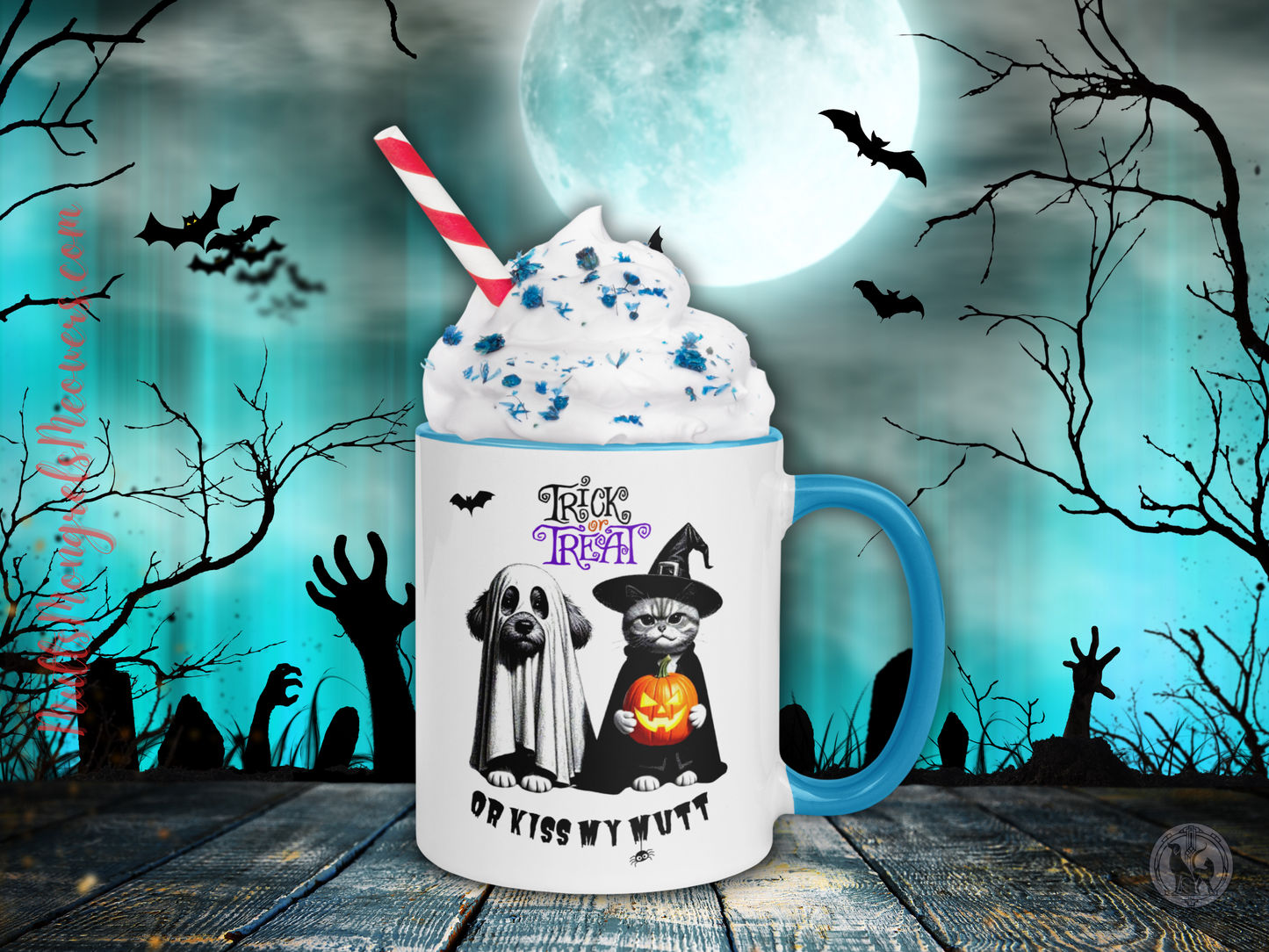 Funny Cat and Dog Mug with Color Inside - Sarcastic Halloween Gift for Pet Parents