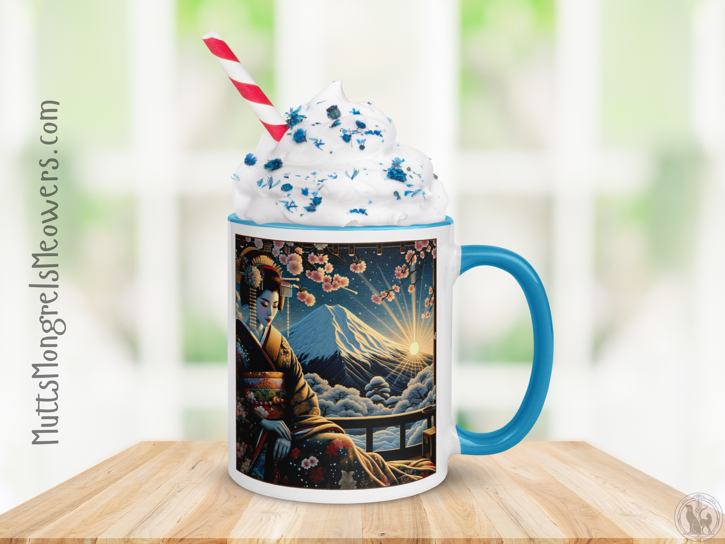 Geisha Mug with Color Inside: Japanes Cherryblossom Lady Gift