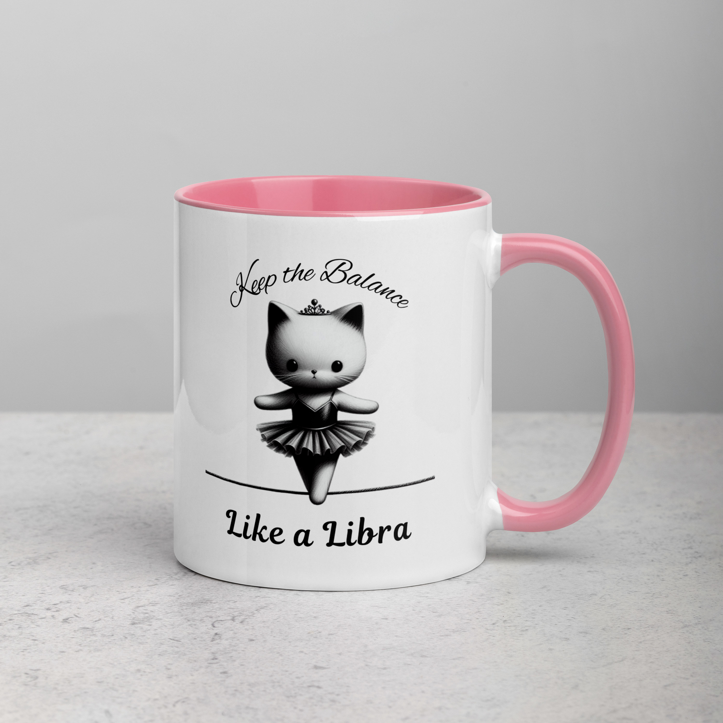 Funny Ballerina Cat Mug with Color Inside - Libra Astrology Gift for Cat Lovers