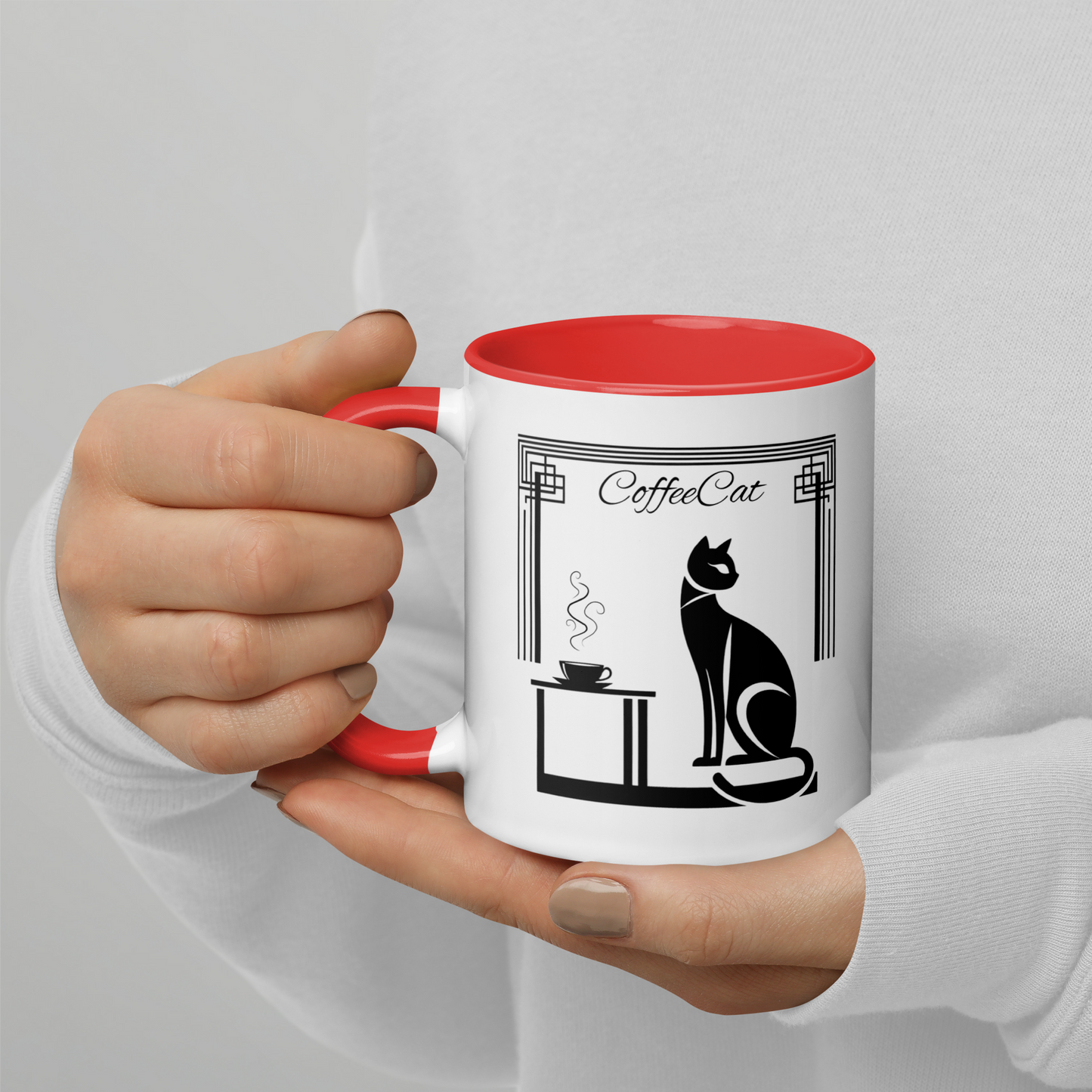 Mug with Color Inside Stylish Art Deco Coffee Cat Parent Gift Catful Unique Whimsical Feline Cup Kitty Graphic Retro Cat Lover Hot Drink