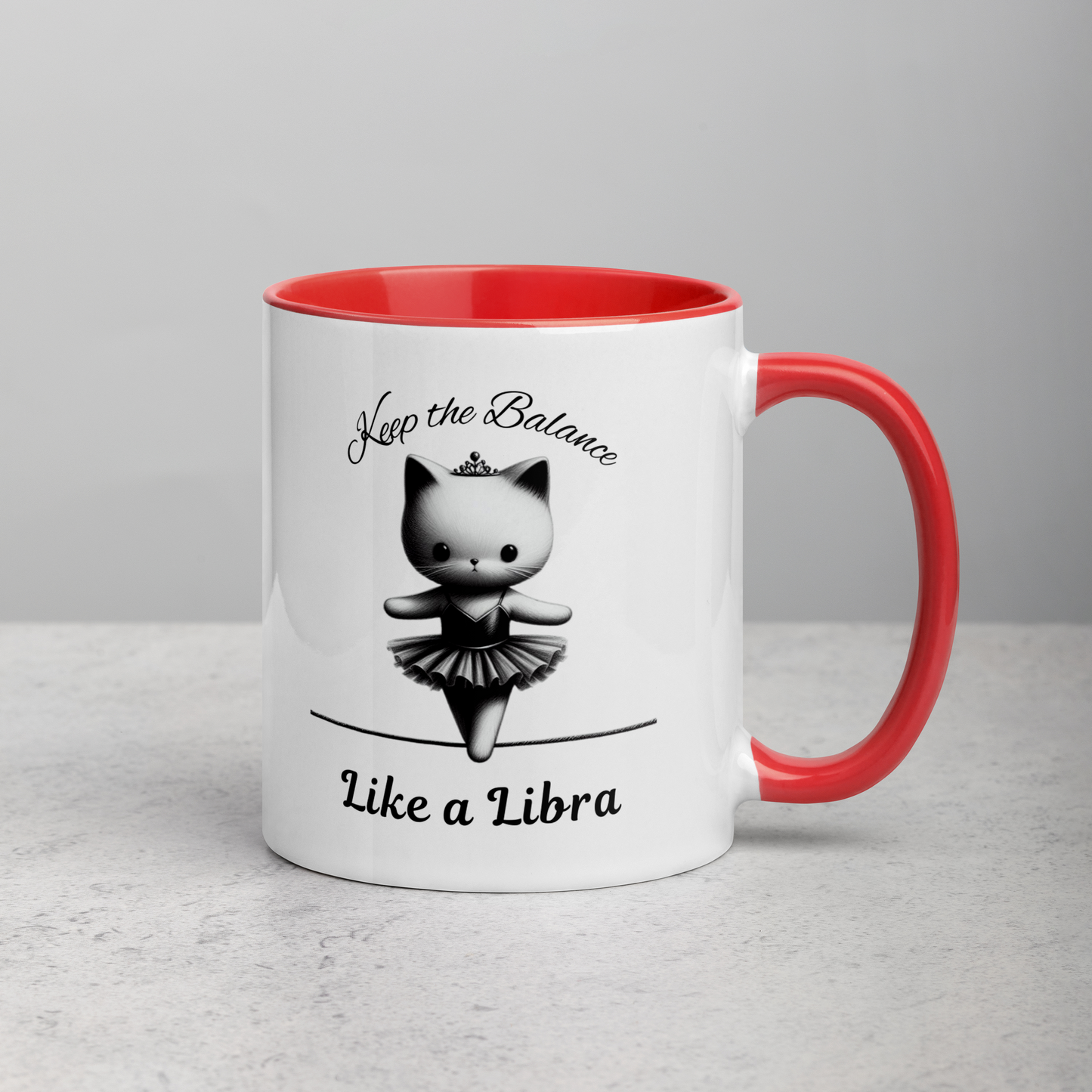 Funny Ballerina Cat Mug with Color Inside - Libra Astrology Gift for Cat Lovers