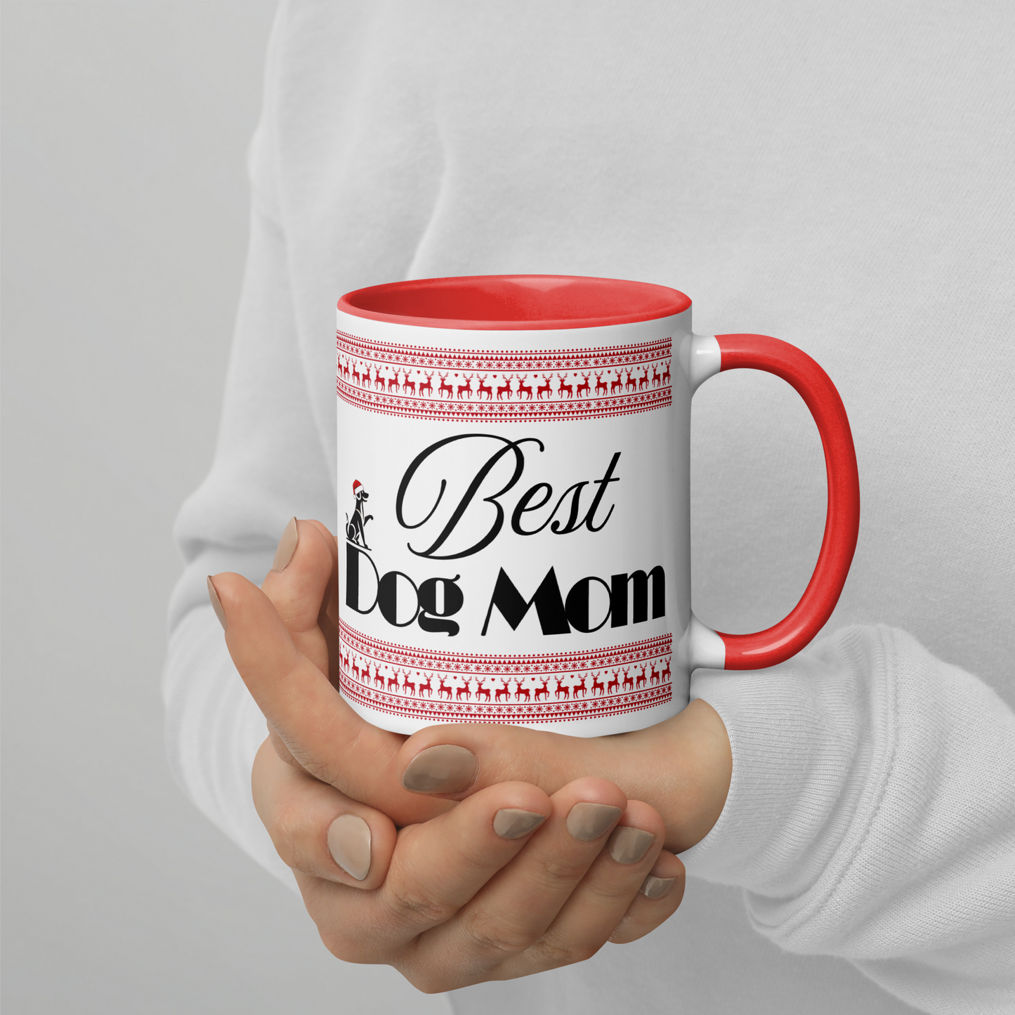 Customizable Dog Mom Mug with Color Inside - Festive Christmas Gift