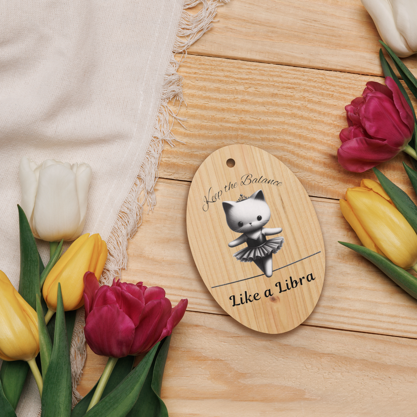 Funny Ballerina Cat Wooden Ornament with Magnet - Libra Astrology Gift for Cat Moms