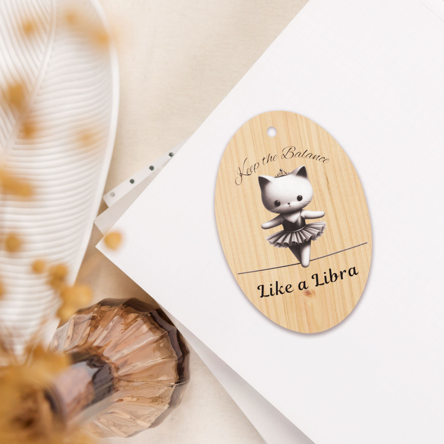 Funny Ballerina Cat Wooden Ornament with Magnet - Libra Astrology Gift for Cat Moms