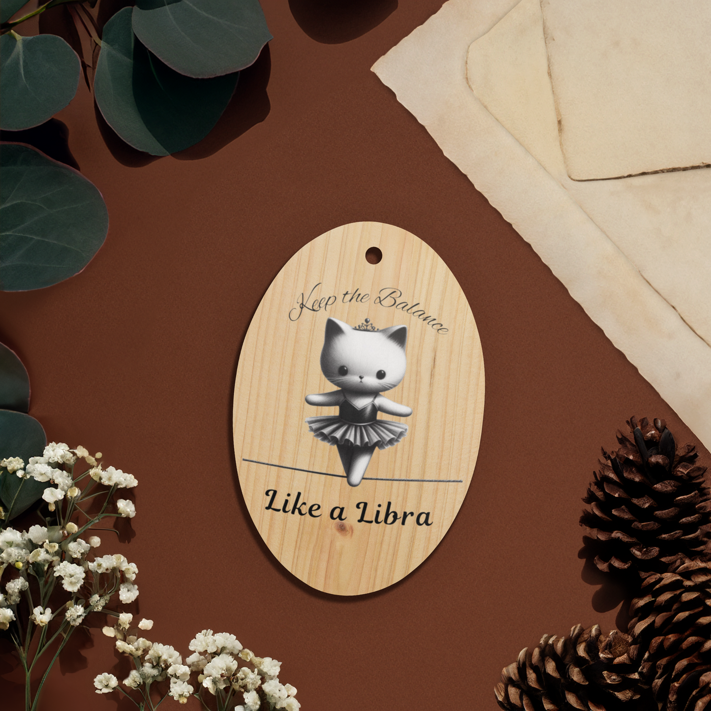 Funny Ballerina Cat Wooden Ornament with Magnet - Libra Astrology Gift for Cat Moms