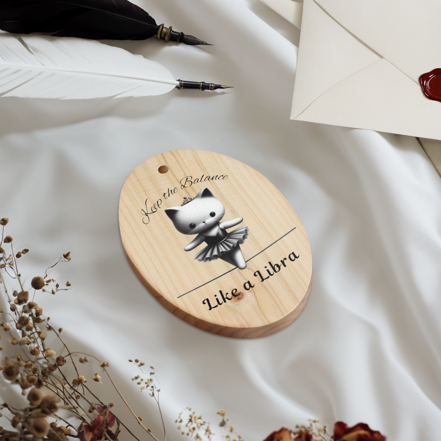 Funny Ballerina Cat Wooden Ornament with Magnet - Libra Astrology Gift for Cat Moms
